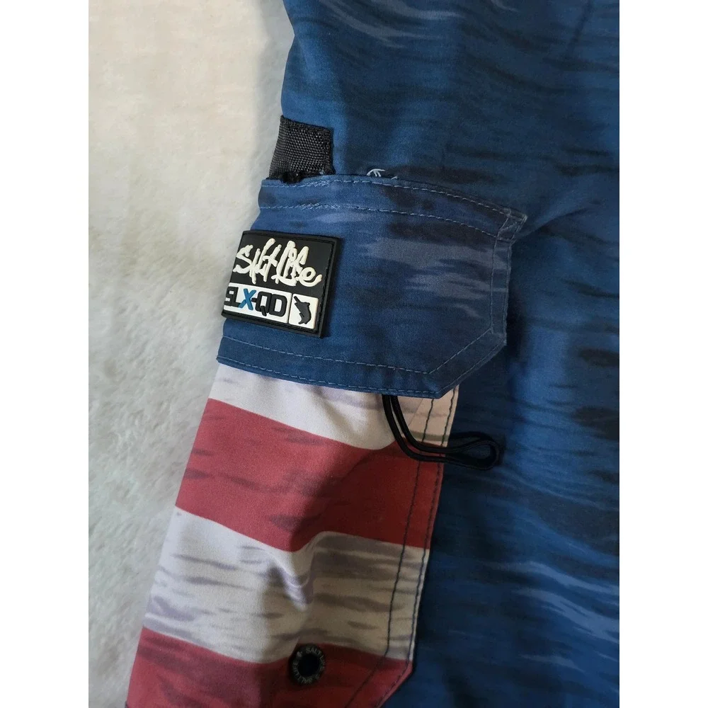 Salt Life SLX-QD Mens Board Shorts American Flag Wave Blue Red White Size 30